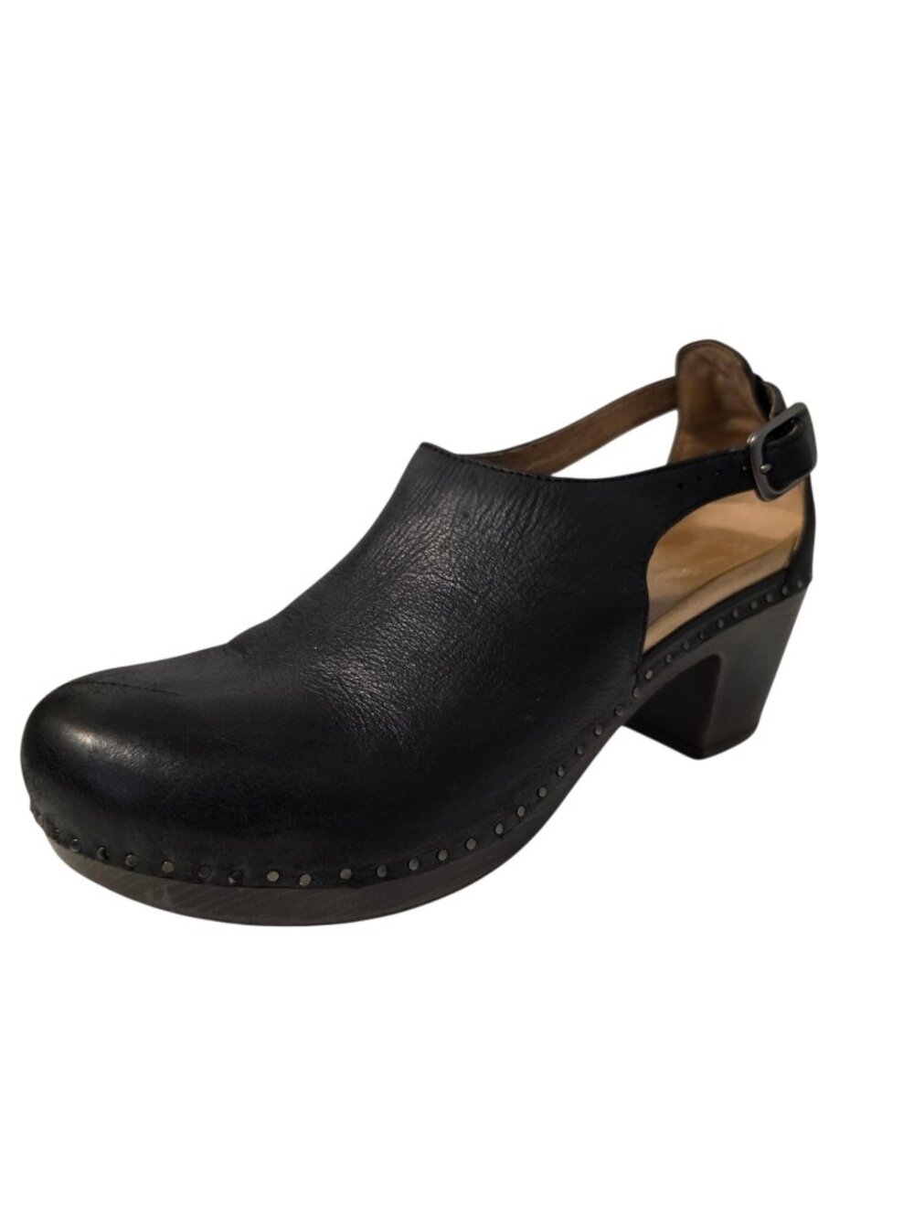Dansko Sassy Clogs Womens 41 Black Leather Slingback Heels Mules US 10.5-11